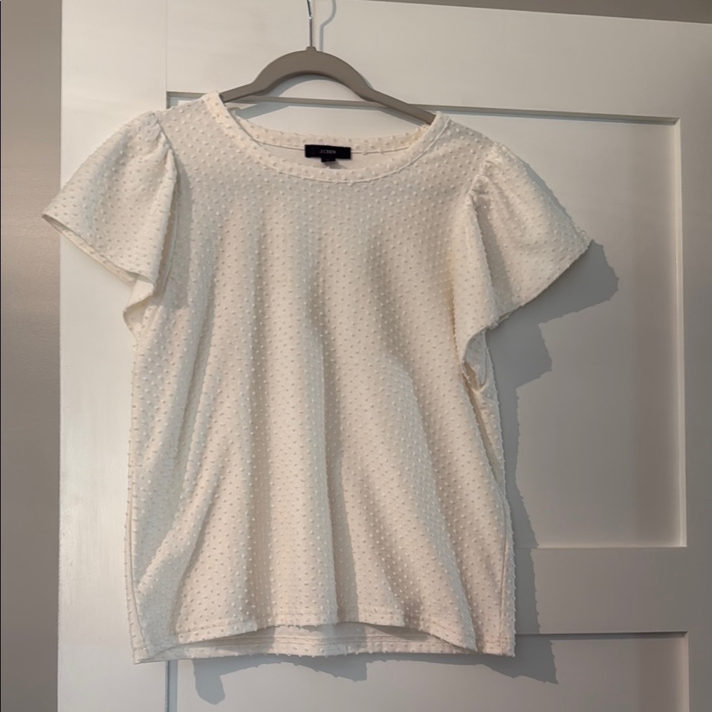 J. Crew White Ruffled Flutter Sleeve Blouse